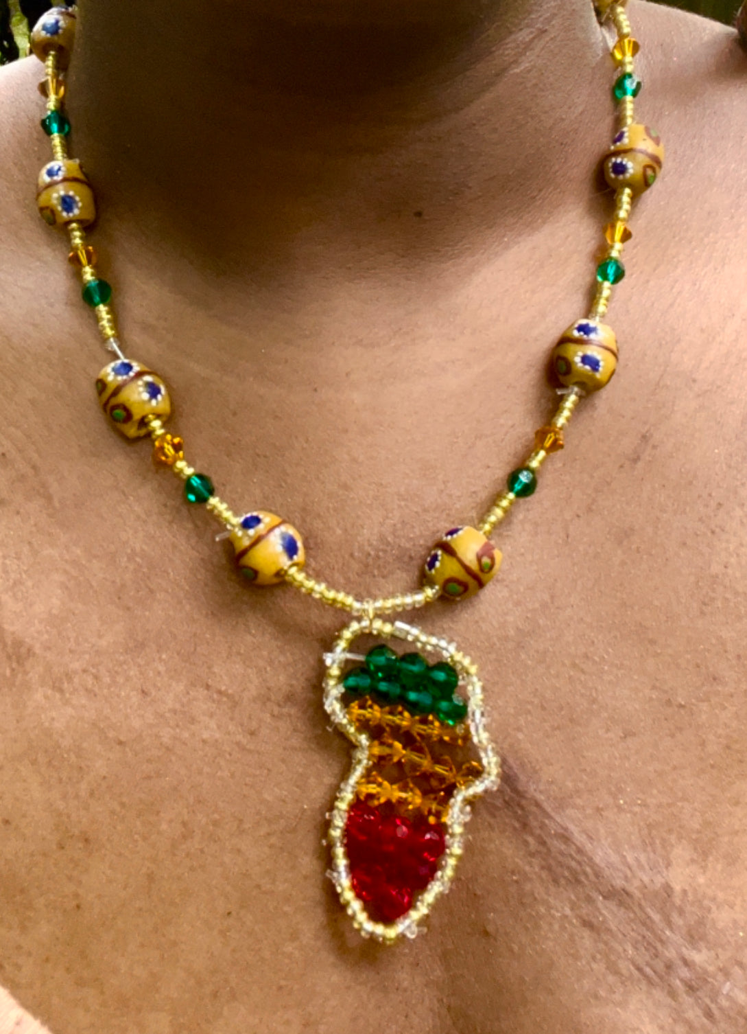 “Motherland Radiance” Necklace - w/ Yellow African Krobo Glass Beads