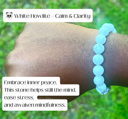 🐼 White Howlite Bracelet - 10 mm beads (Approximately 6.6” Length)