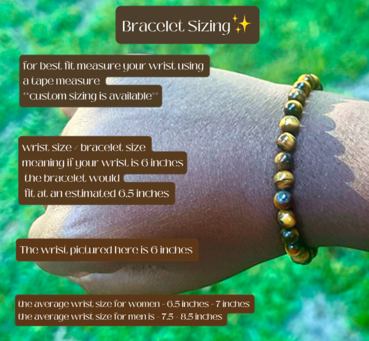 🐅Tiger Eye Bracelet - 6 mm beads (Approximately 6.6” Length)
