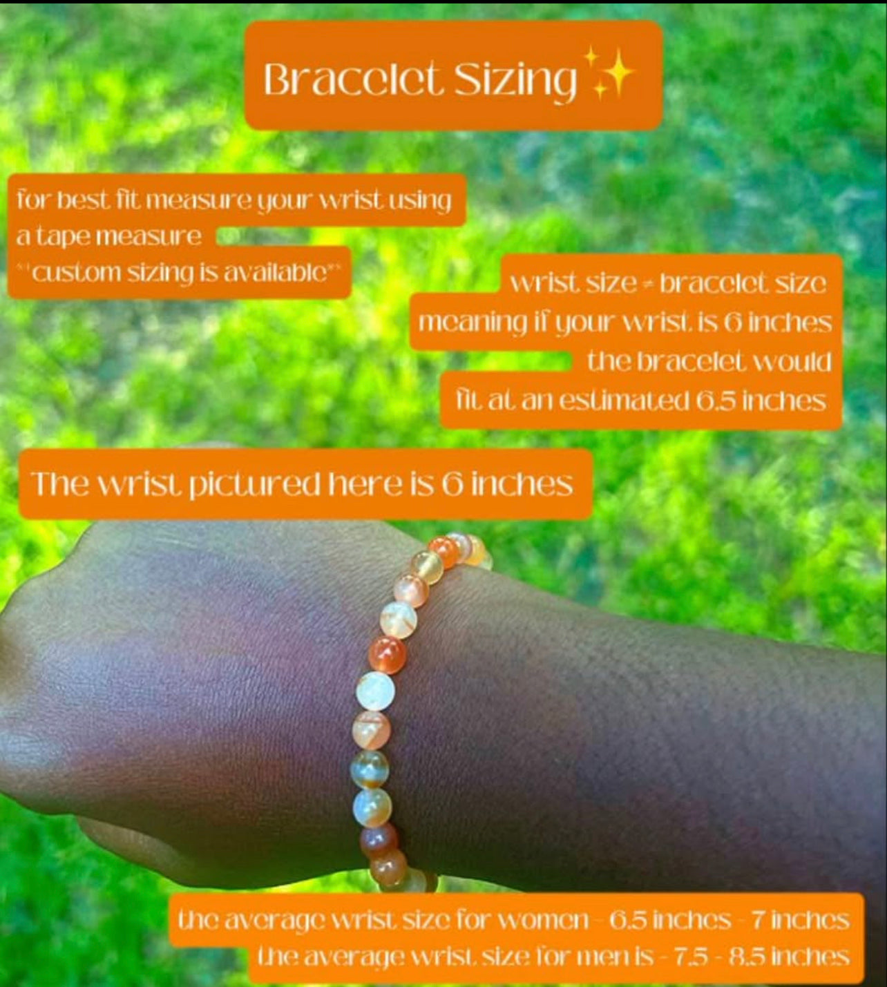 🍊Carnelian Bracelet - 6mm Beads (Approximately 6.6” Length”)