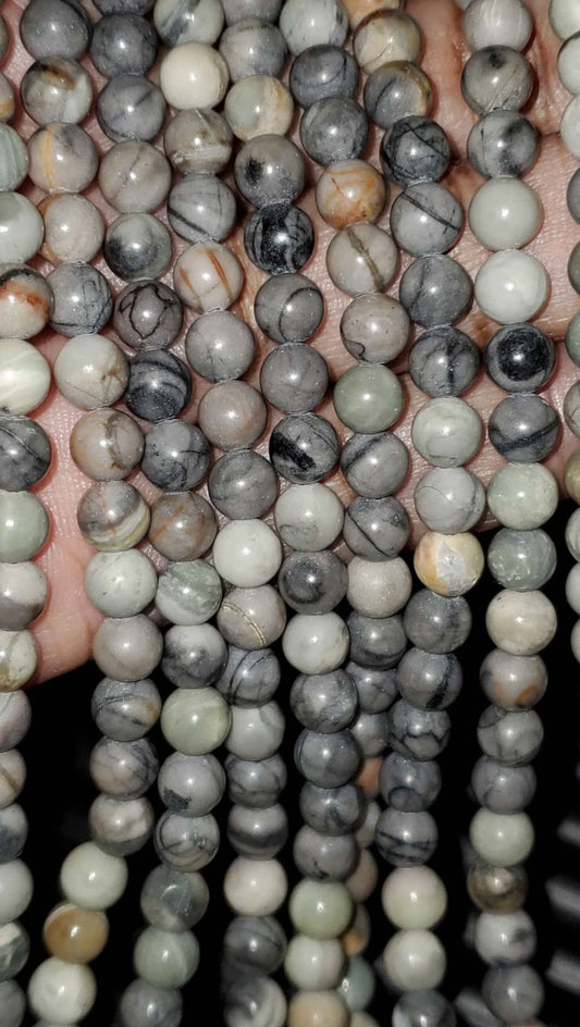 Picasso "jasper", round bead natural 15.5-16 inch 6mm (price per strand)